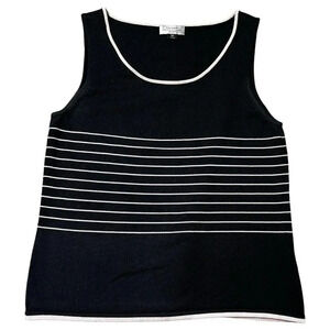 Tahari Petites Sleeveless Silk Blend Blouse Black Light Pink Stripes Size 10P